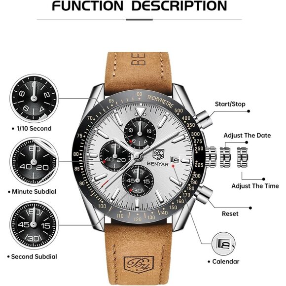 ⚡Watches for Men Analog Quartz Chronograph 30M Waterproof Elegant Gift Luminous - Picture 3 of 8